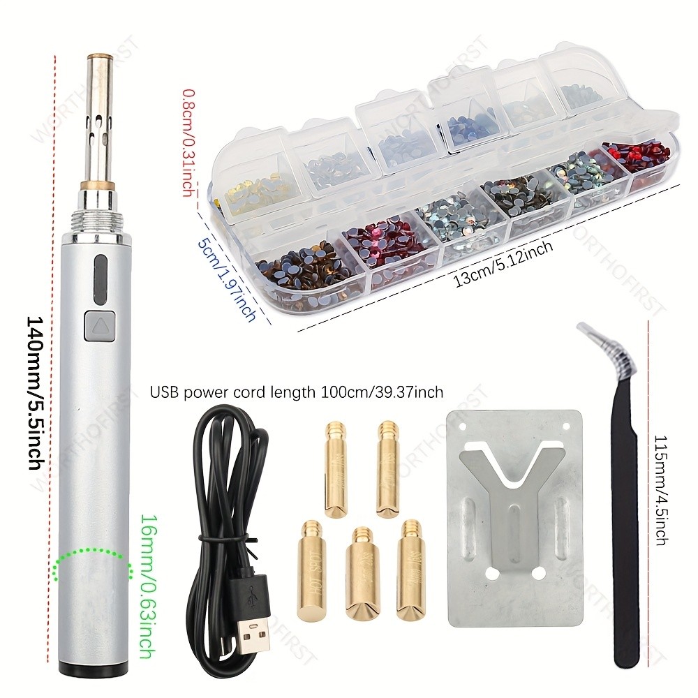 WORTHOFIRST USB Hot-Fix Rhinestone Kit with Heat-Fix Pen & Applicator