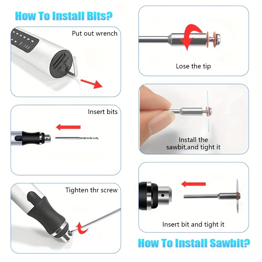 JENABOM 58pcs/74pcs/83pcs Silver USB Cordless Rotary Tool Kit