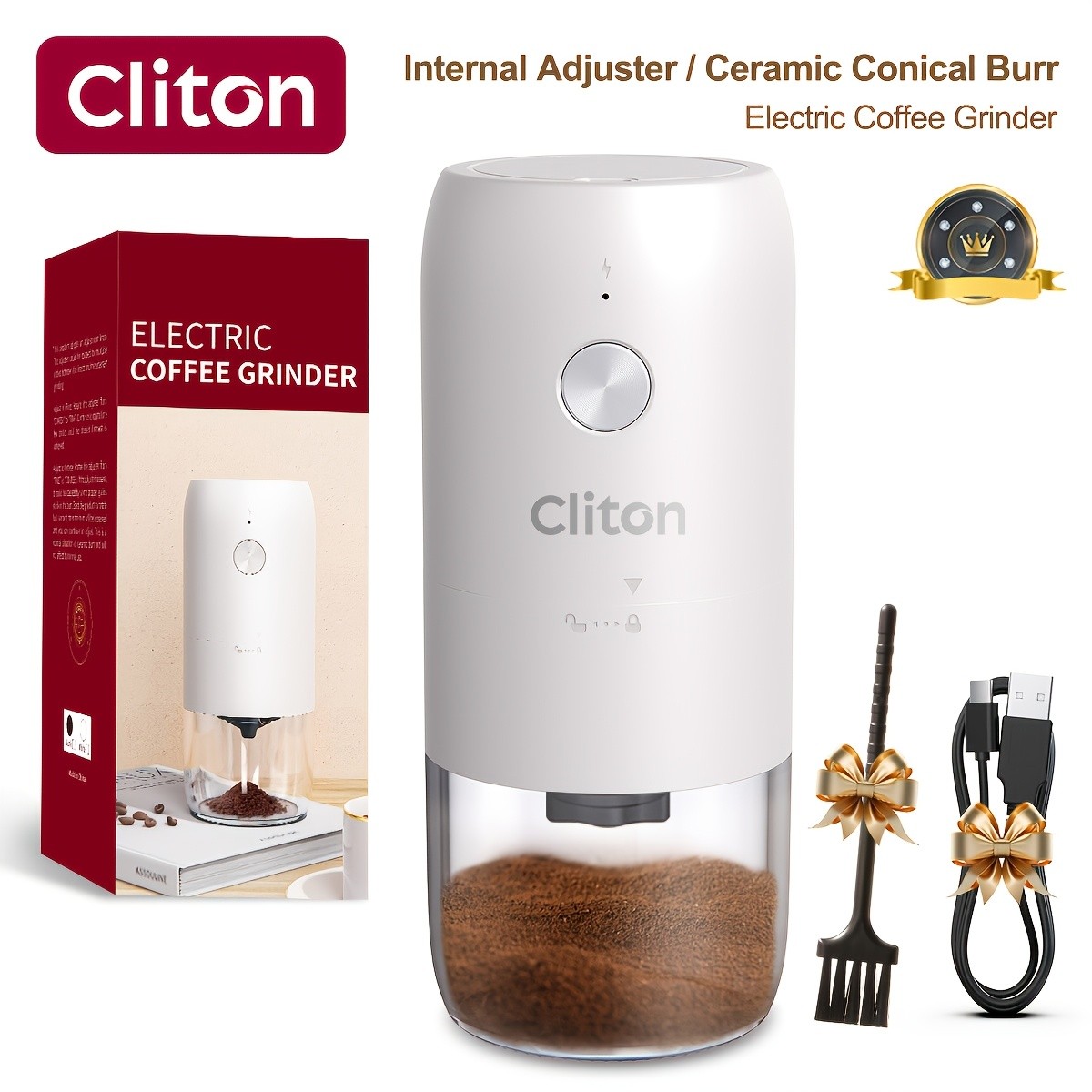 CLITON Rechargeable Electric Coffee Bean Grinder
