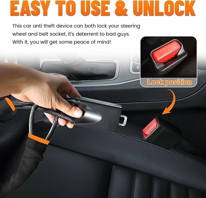 Car Steering Wheel Lock Seat Belt Lock with 3 Keys Anti-Theft Device Accessories