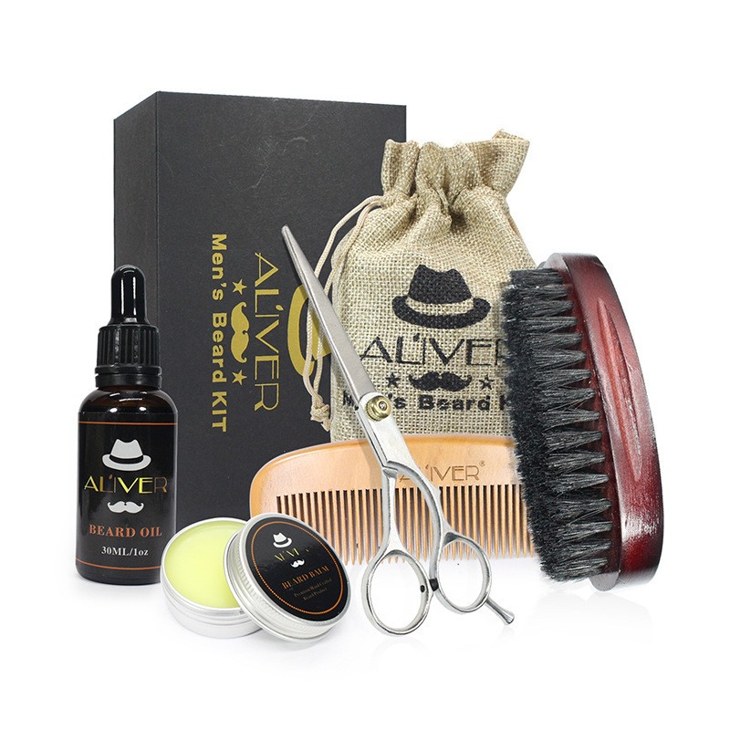 Aliver Beard Set Five-Piece Care Tool Beard Cream Beard Oil Comb Brush Scissors