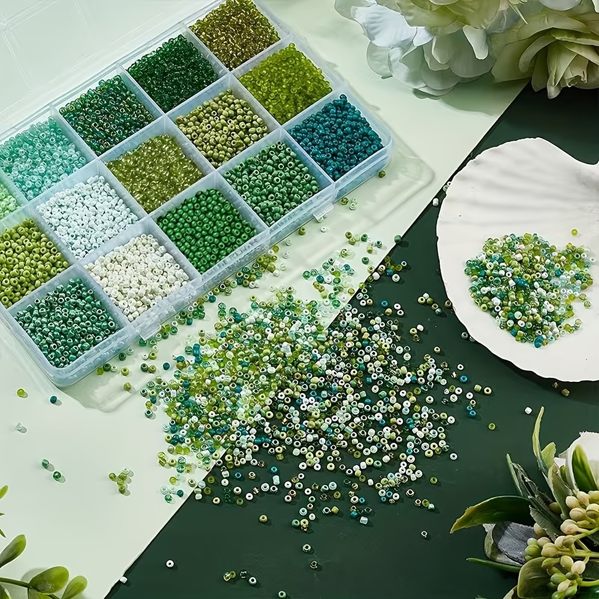 12000pcs Green Bohemian Glass Seed Beads