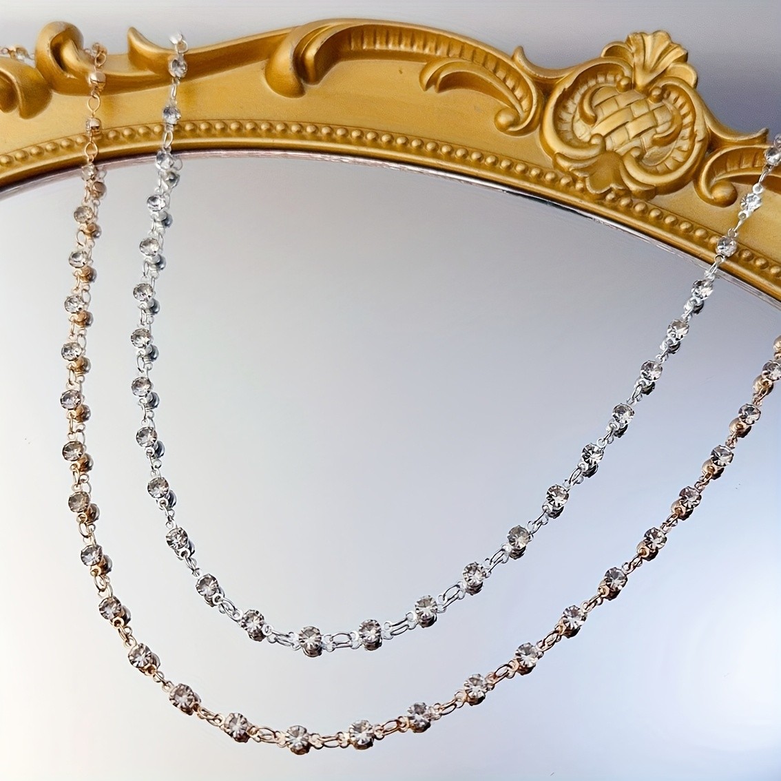1-Meter Transparent Glass Bead Chain with Rhinestone Inlay