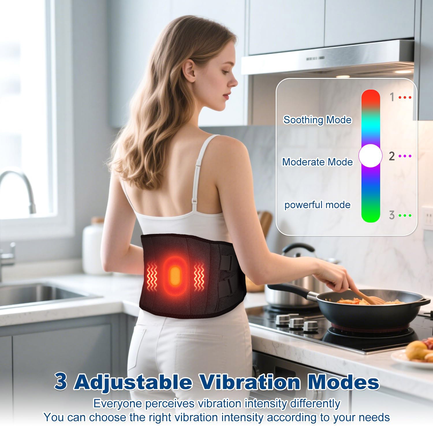 Wireless Portable Pad Featuring a Massager, Designed to Lower Back And Suitable for, with Three Settings And Three Vibration Modes, Rechargeable with an Automatic Shut-Off