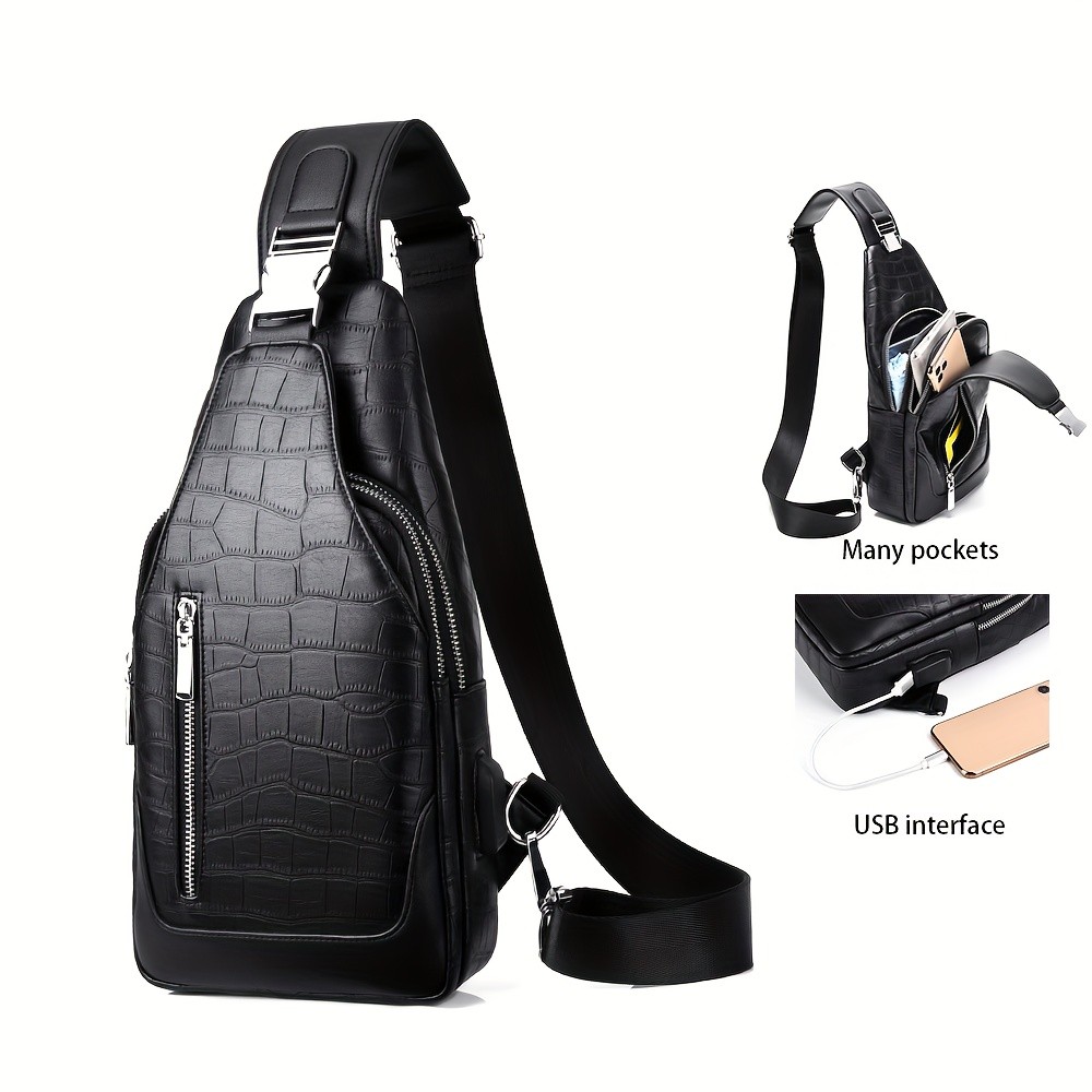 HUABUPS Men’s Black Crossbody Bag with USB Charging Port