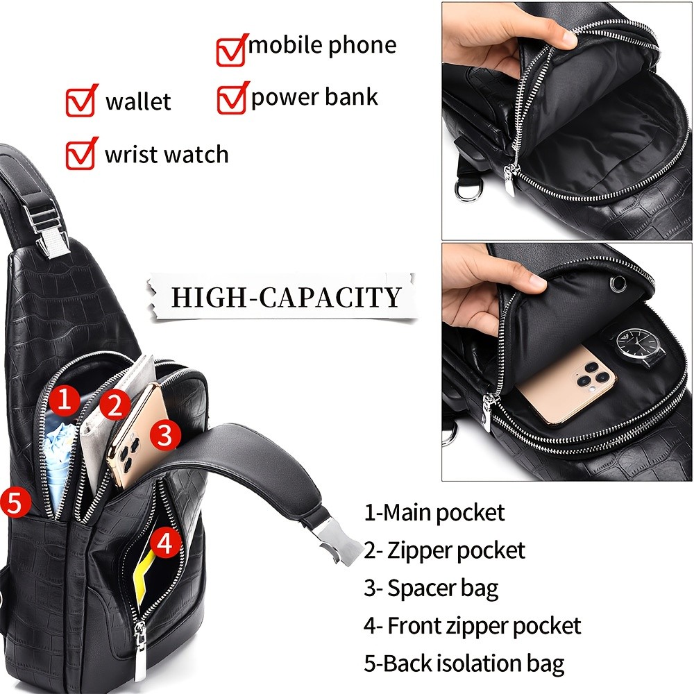 HUABUPS Men’s Black Crossbody Bag with USB Charging Port
