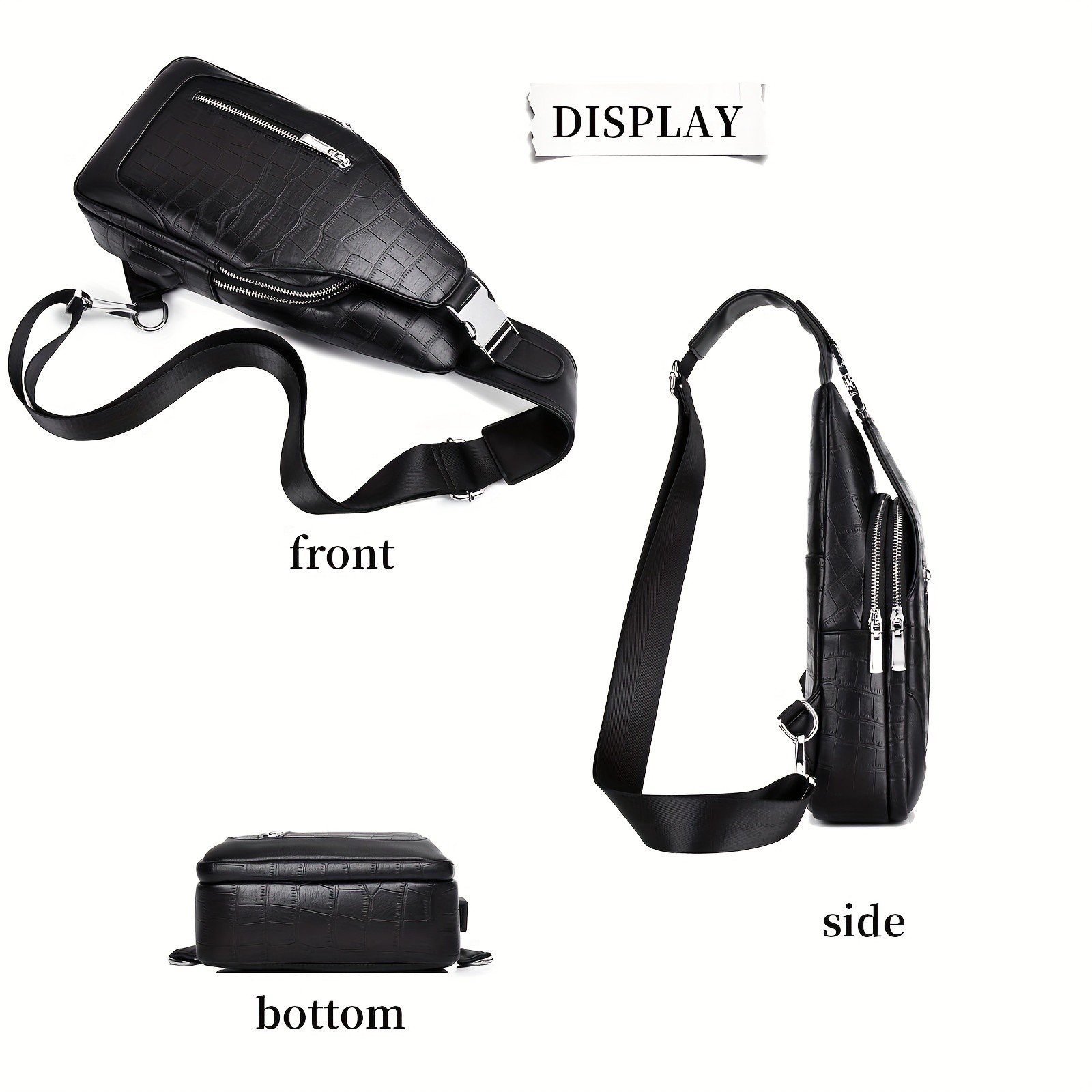 HUABUPS Men’s Black Crossbody Bag with USB Charging Port