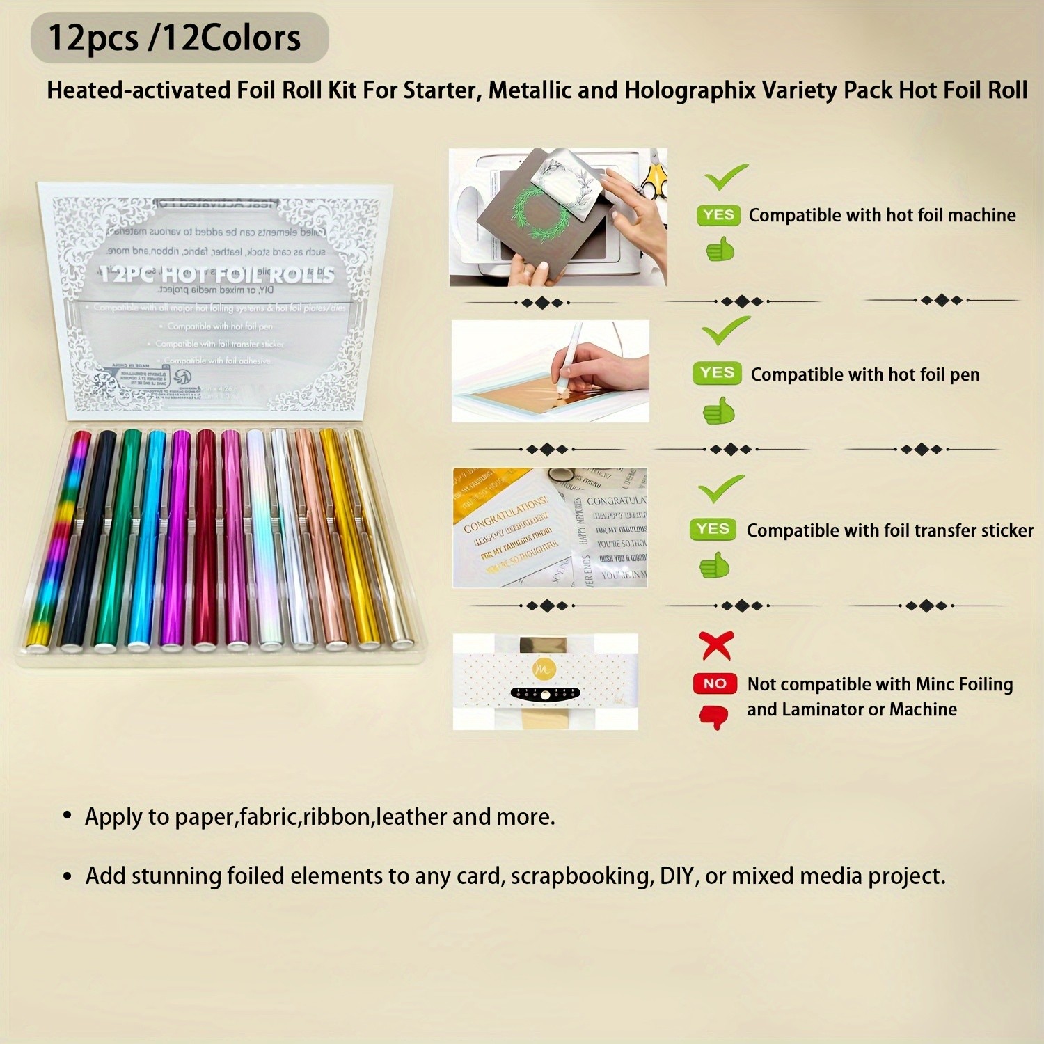 12pcs Hot Foil Roll Kit
