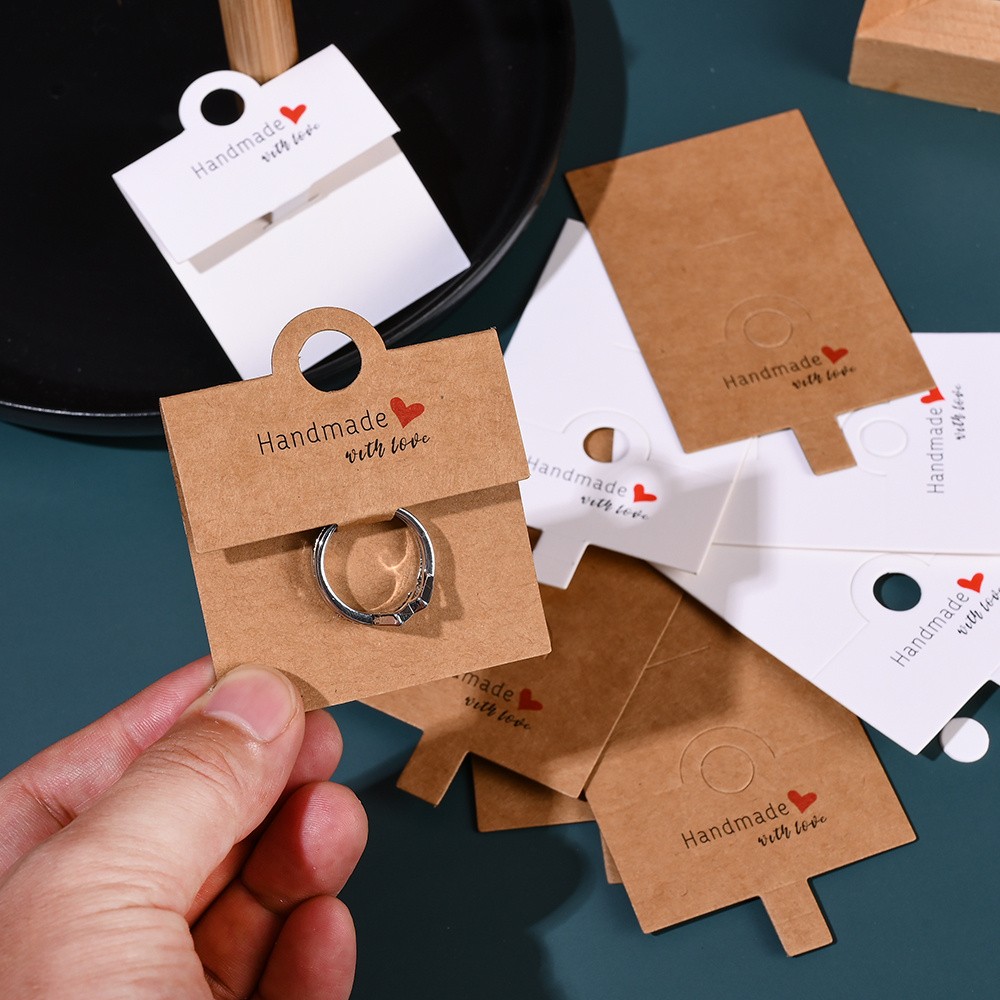 50pcs Handmade Paper Jewelry Display Cards with "Handmade with Love"