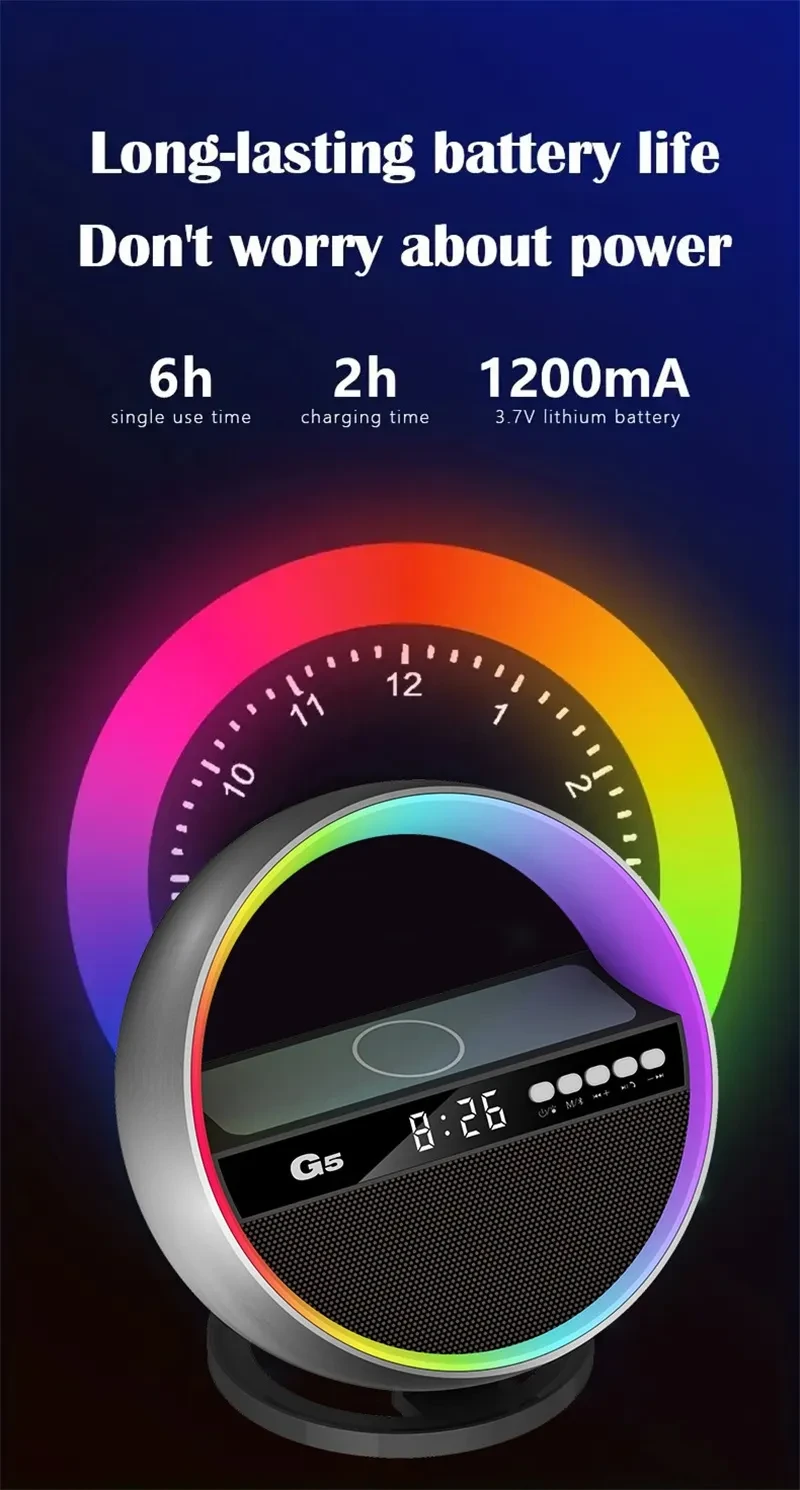 2024 New Multifunction RGB Night Light Wireless Charger Bluetooth-compatible Speaker Large G Ambience Light Home Decor