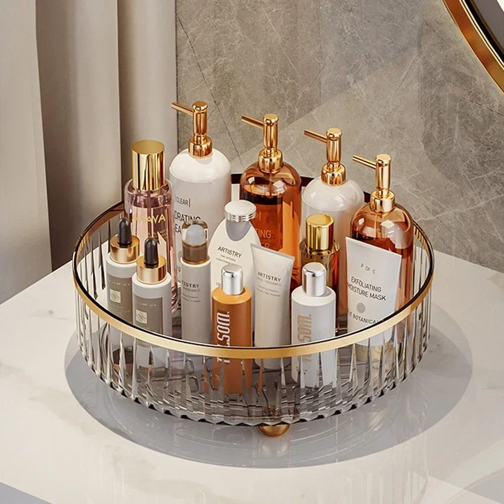 Rotating Cosmetic Organizer – Light Luxury Transparent Makeup & Perfume Storage Tray