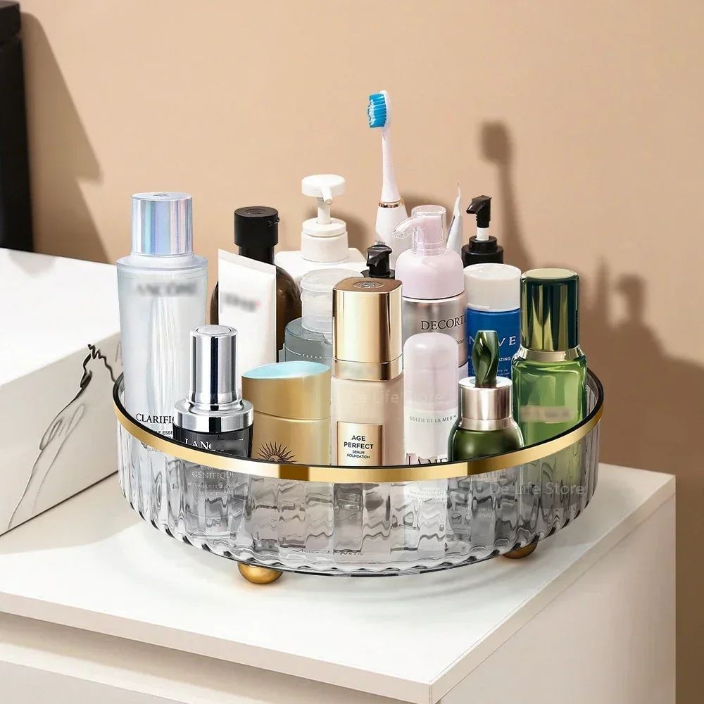 Rotating Cosmetic Organizer – Light Luxury Transparent Makeup & Perfume Storage Tray