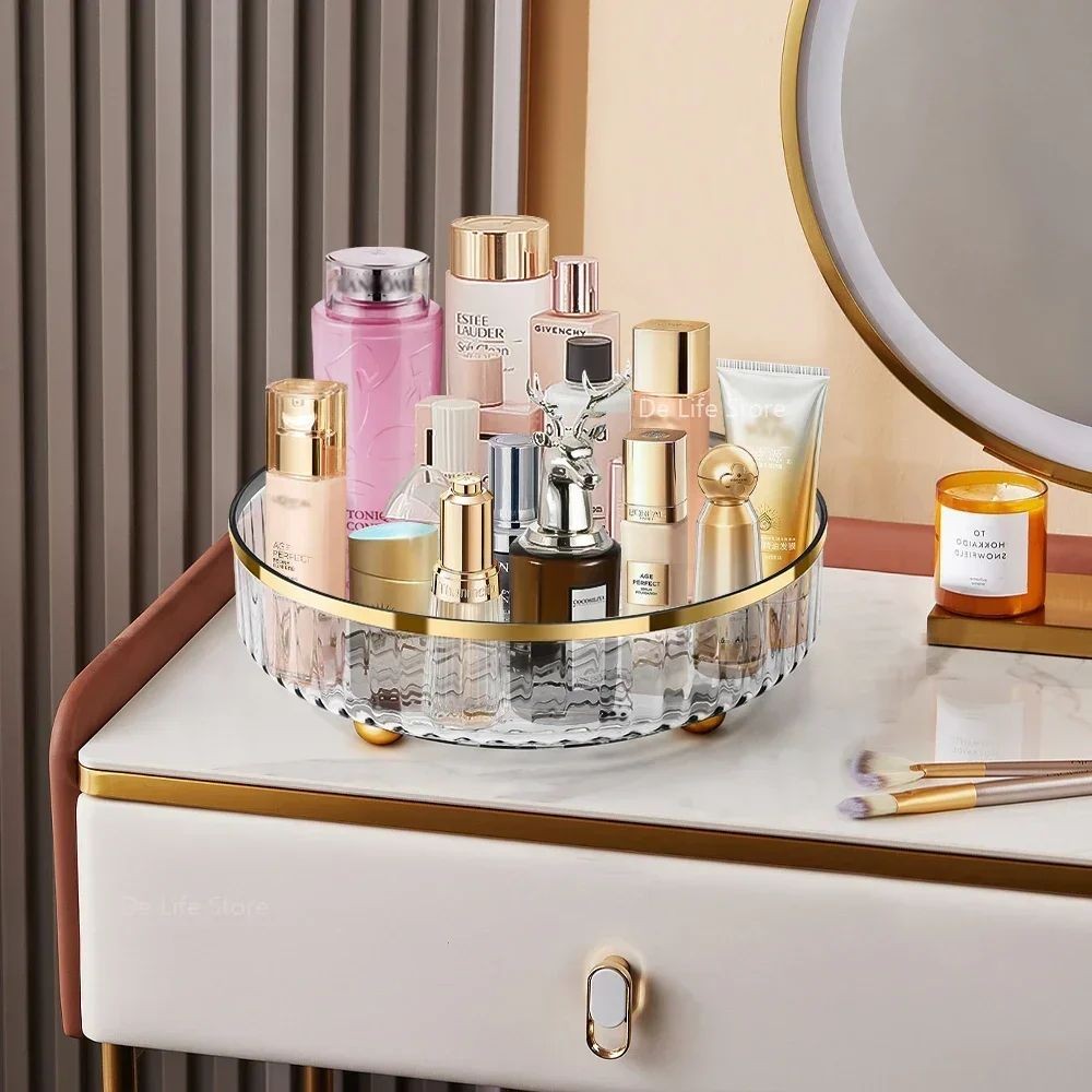 Rotating Cosmetic Organizer – Light Luxury Transparent Makeup & Perfume Storage Tray