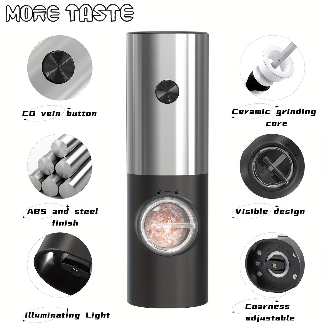 MORE TASTE Electric Salt and Pepper Grinder Set
