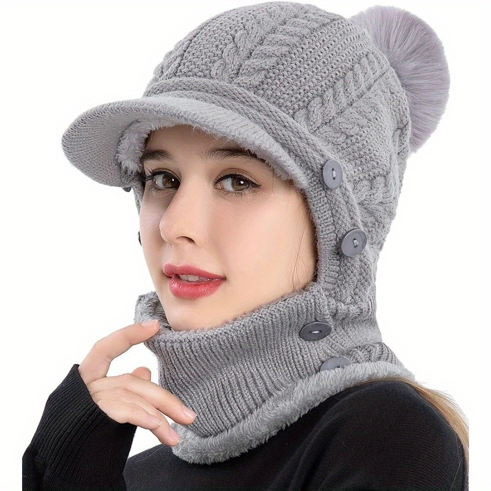 EDIKO Winter Women's Knitted Pullover Ear Warmer Hat, Scarf Mask Combo