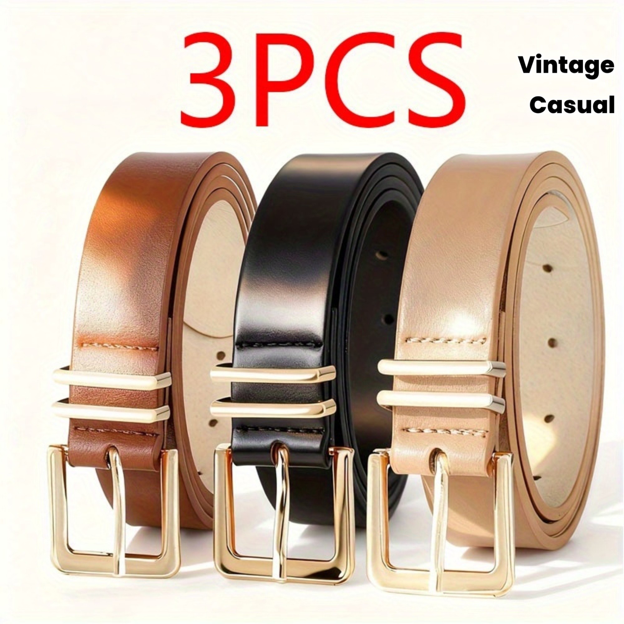 LJSQ 3pcs Golden Buckle Waist Belts