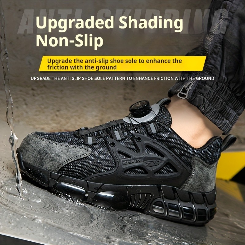 AMAWEI Men's Comfortable Work Shoes with Steel Toe Cap