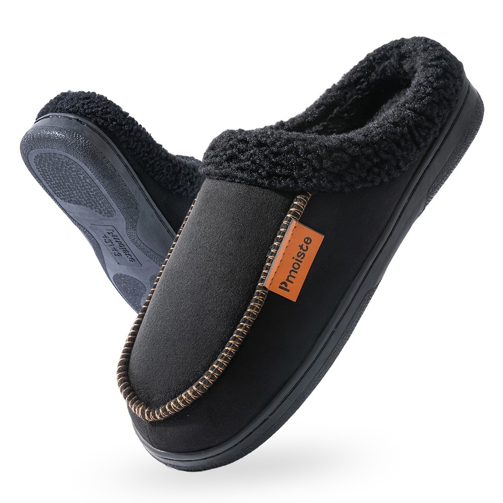 PMOISTE Men's Plush Fuzzy Retro House Shoes