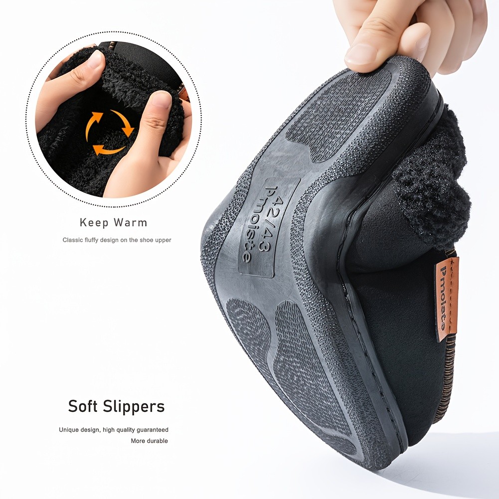 PMOISTE Men's Plush Fuzzy Retro House Shoes