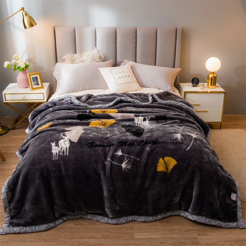 LIKON Luxurious Ultra-Soft Raschel Fleece Blanket | 500GSM Thick Double-Layer Plush Blanket with Floral & Ginkgo Leaf Dandelion Prints