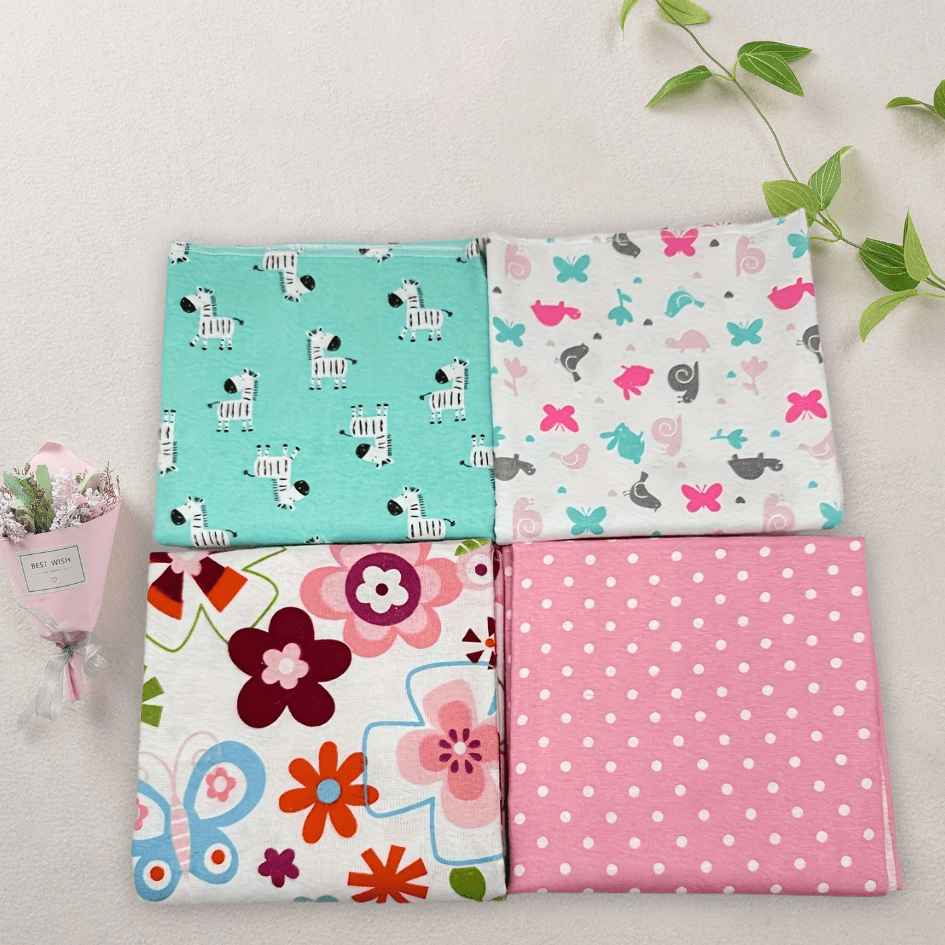 MIIYOUNG 4pcs Soft Pastel Floral & Butterfly Print Square Blankets