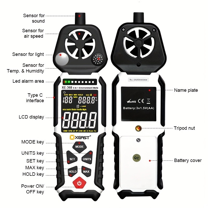 XEAST 2025 XE-368 5-in-1 Multifunctional Environment Meter
