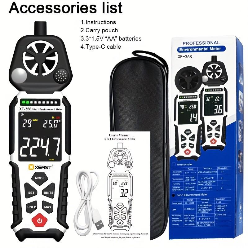 XEAST 2025 XE-368 5-in-1 Multifunctional Environment Meter