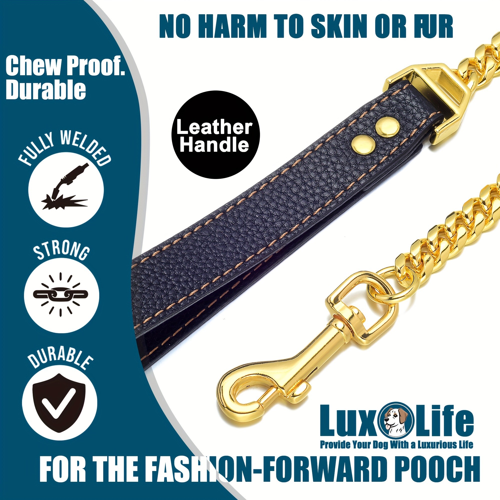 LUXLIFE Golden 12mm Dog Chain Leash