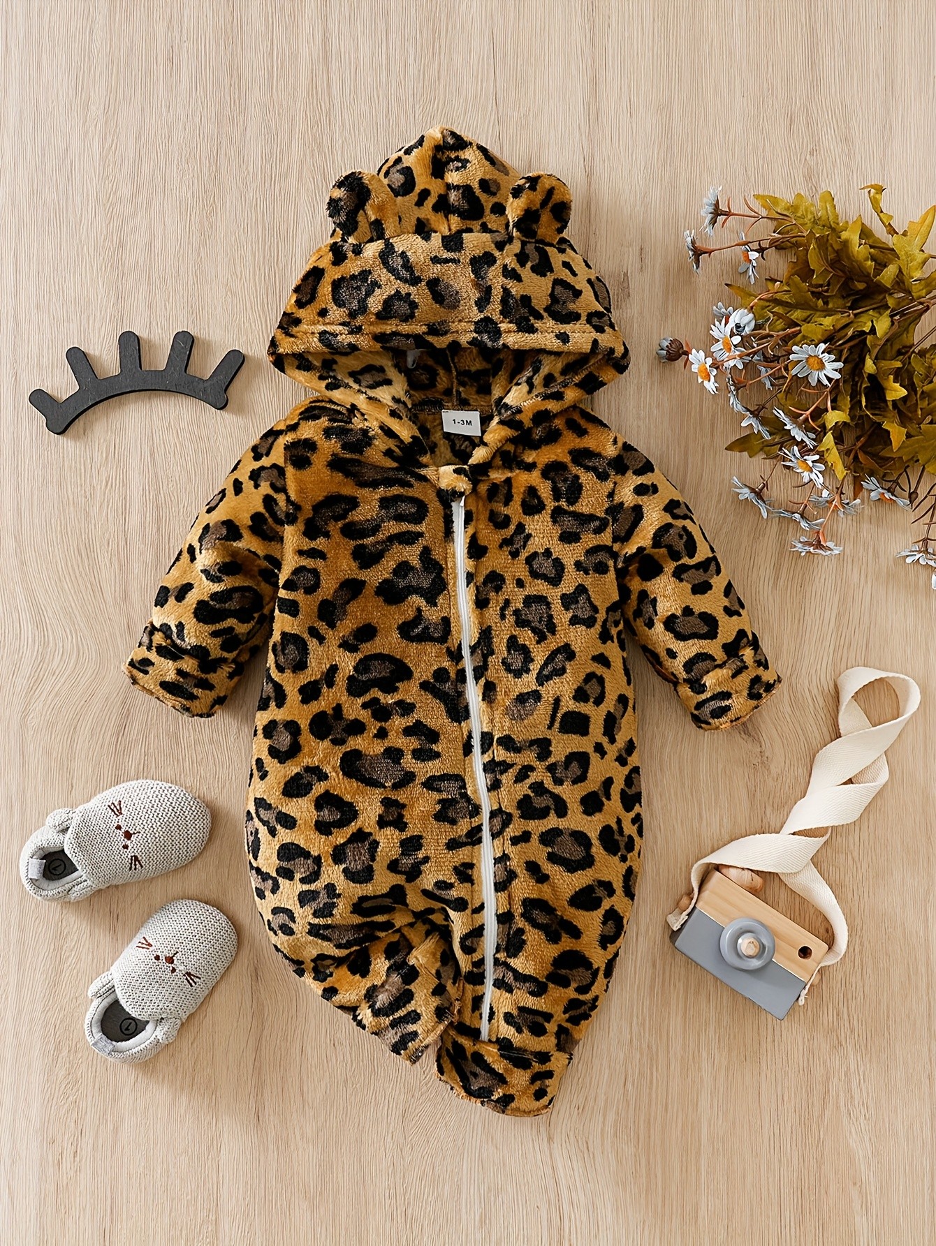 YIERYING Boys' Leopard Print Hooded Zipper Romper