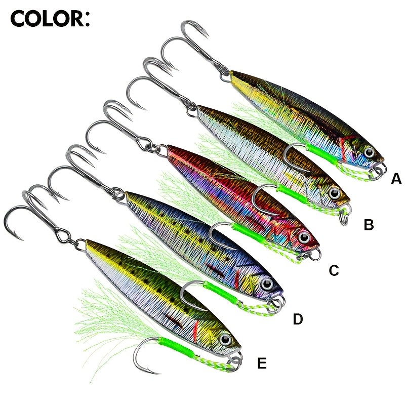 WYSUMMER 5pcs Heavy-Duty Metal Fishing Lures with Double Hooks