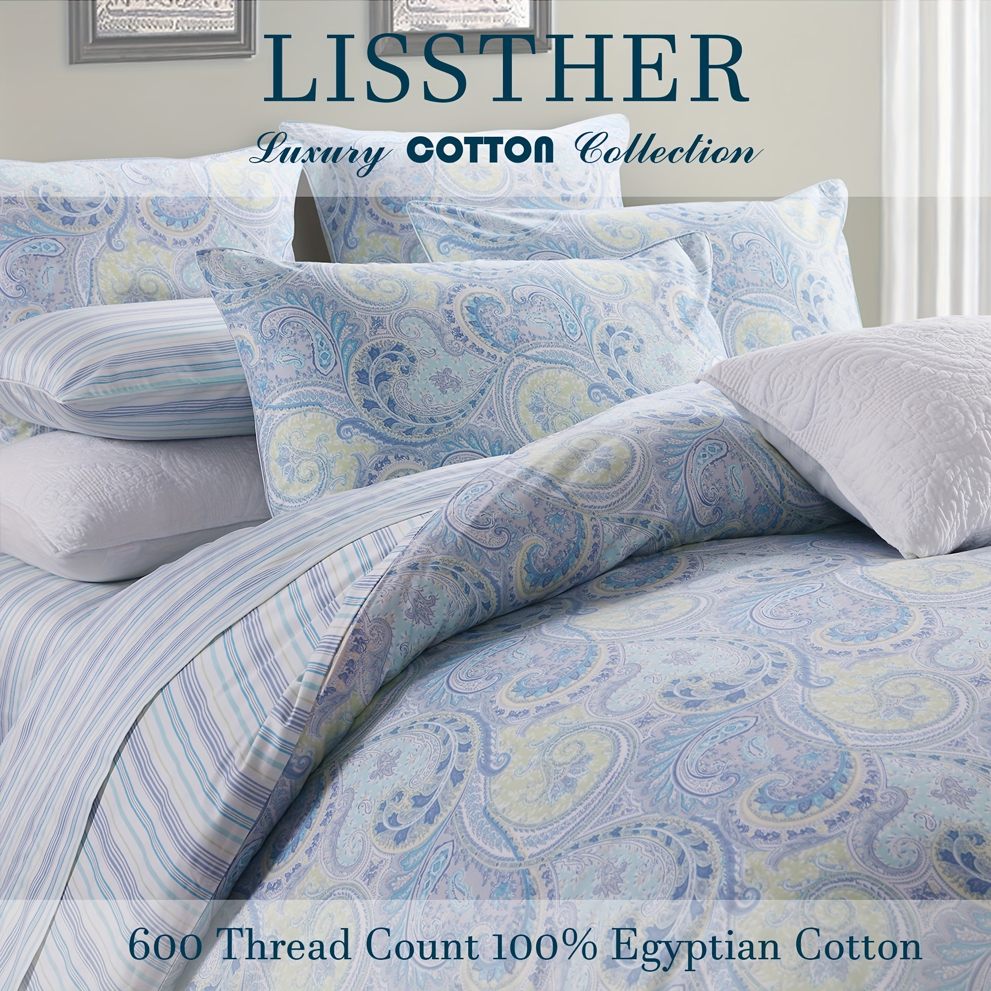 LISSTHER 3pcs 600 Thread Egyptian Cotton Duvet Cover Set