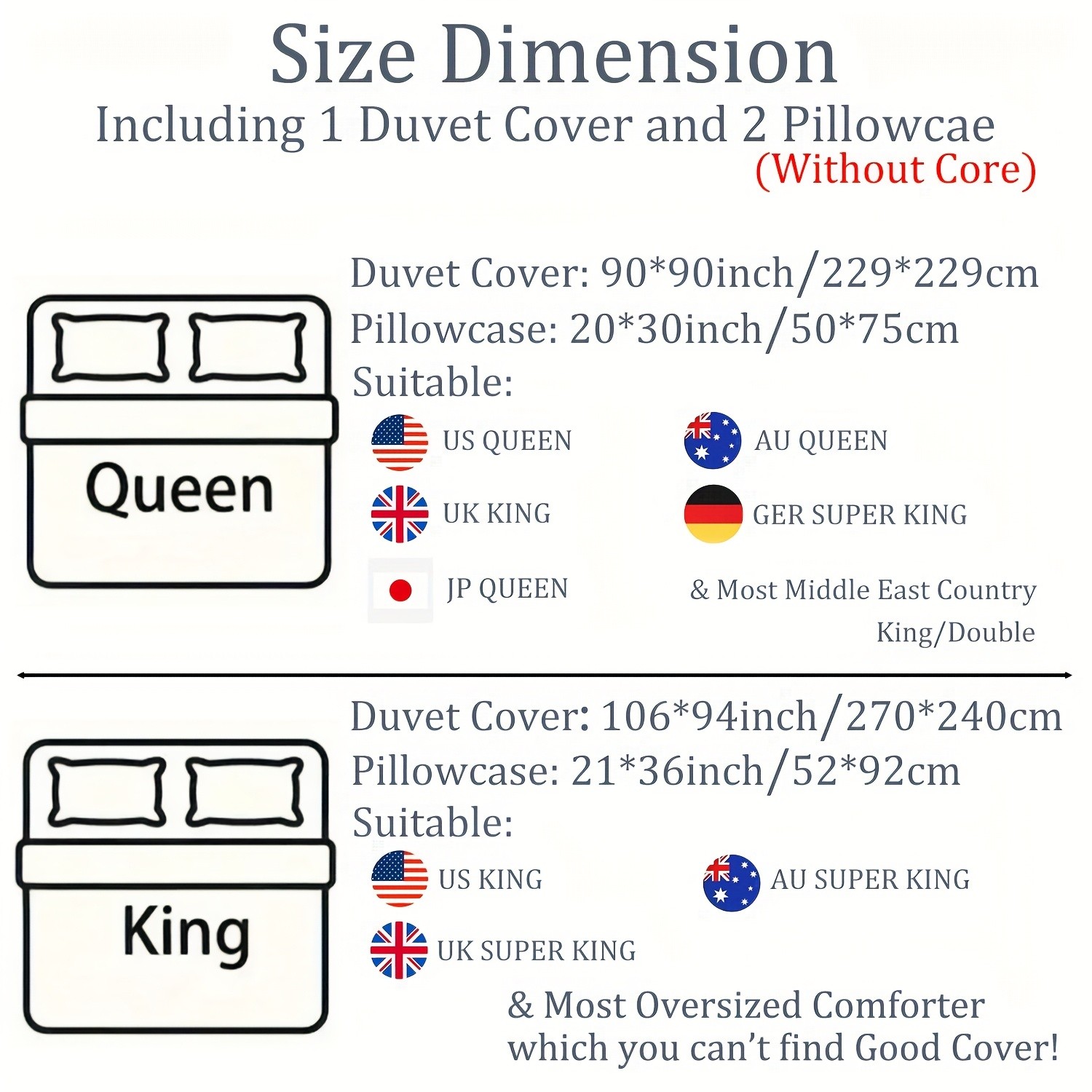 LISSTHER 3pcs 600 Thread Cotton Duvet Cover Set