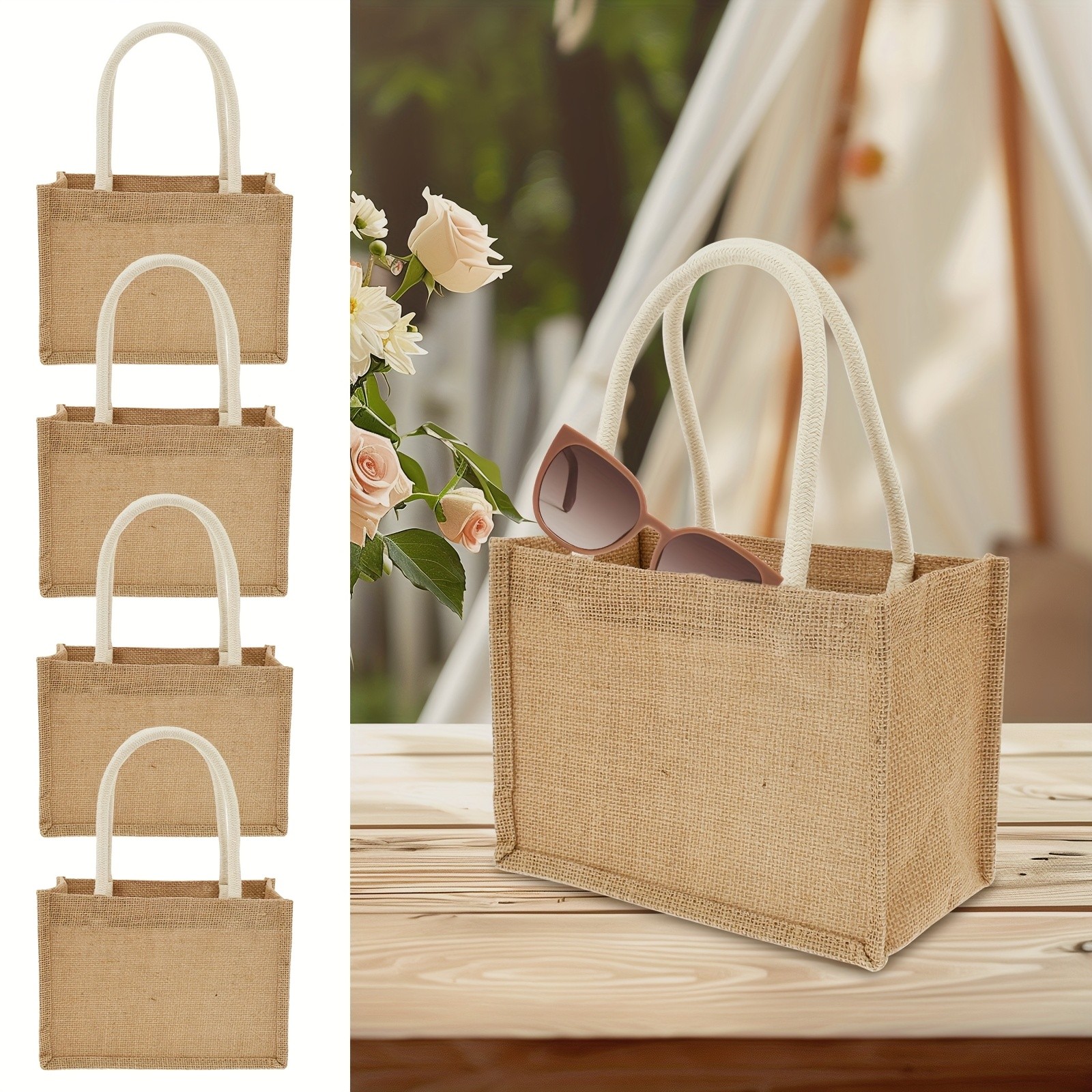 Jetcloud 4/12pcs Mini Burlap Tote Bags