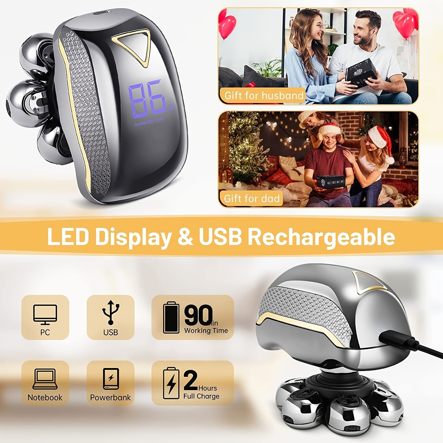 Men’s Electronic Head Shaver Razor: 6-in-1 Rechargeable Grooming Kit for Bald Heads, Beards, and Body Hair