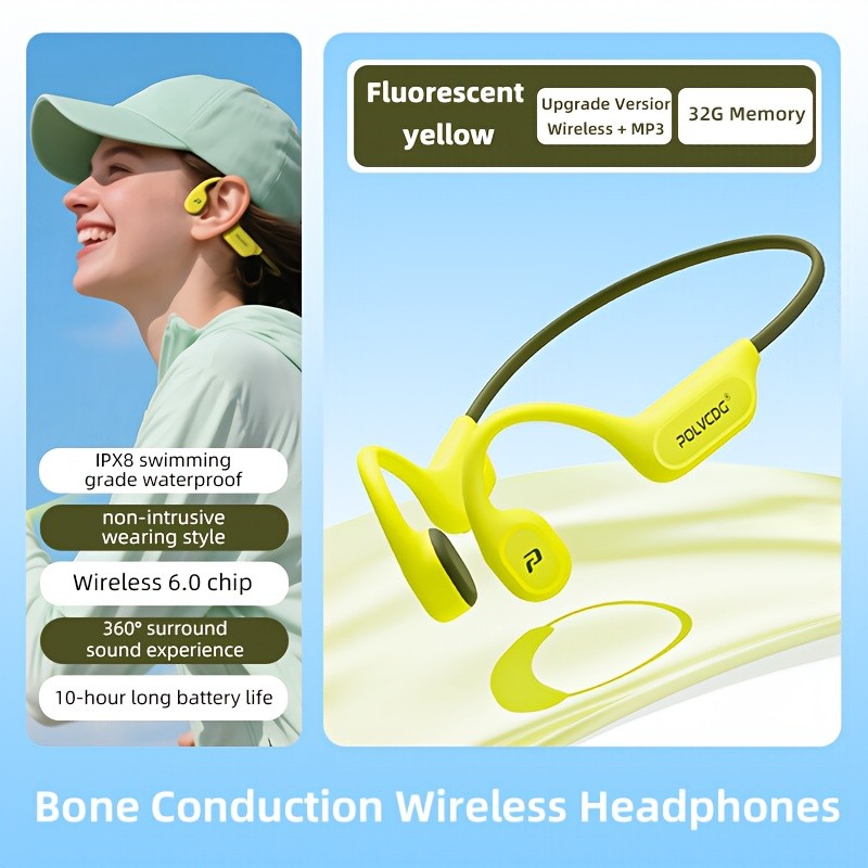 POLVCDG 2025 Upgraded X9 Wireless Bone Conduction Headphones: High-Quality Open-Ear Sports Earbuds