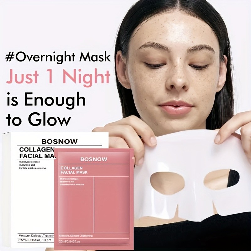10 pcs Bosnow Collagen Facial Mask – Hydration, Firming, and Radiance for Your Skin