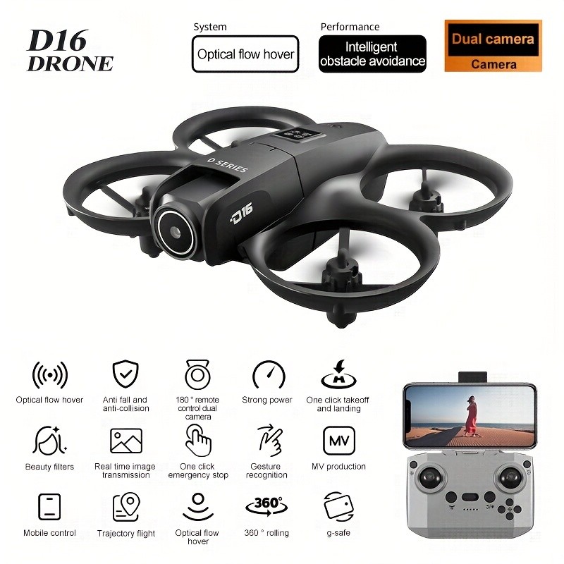 2025 New D16 Remote Control Mini Drone – Dual Cameras, Obstacle Avoidance, and Stunt Flip for Endless Fun
