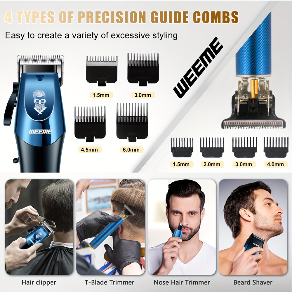 4pcs Set Men's Electric Hair Trimmer | Nose Hair Trimmer and Shaving Kit, Wireless USB Charging, Lithium Battery, Professional Grooming Tool, Gradient Design, Ideal Gift for Men