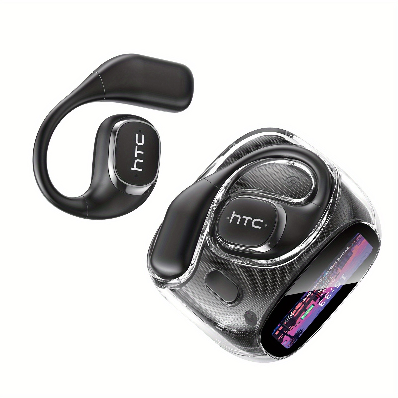 HTC NE11 Wireless Sports Earphones with LCD Smart Screen, Various Sound Effects, AI Intelligent Real-Time Translation, Wireless 6.0 Low Latency, Perfect for Gaming and Calls – Ear Hooks Never Fall Off, Comfortable and Stable Wearing, Suitable for Active L