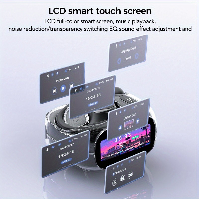 HTC NE11 Wireless Sports Earphones with LCD Smart Screen, Various Sound Effects, AI Intelligent Real-Time Translation, Wireless 6.0 Low Latency, Perfect for Gaming and Calls – Ear Hooks Never Fall Off, Comfortable and Stable Wearing, Suitable for Active L