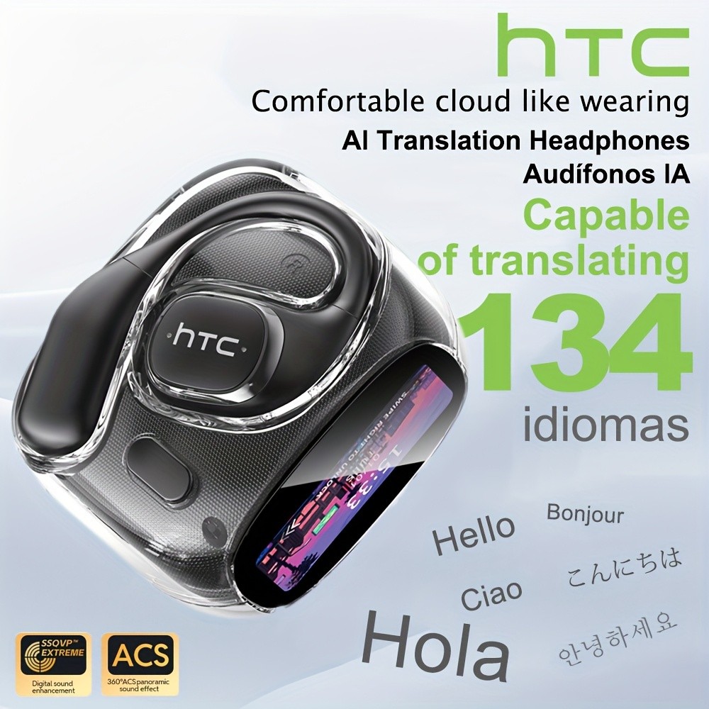 HTC NE11 Wireless Sports Earphones with LCD Smart Screen, Various Sound Effects, AI Intelligent Real-Time Translation, Wireless 6.0 Low Latency, Perfect for Gaming and Calls – Ear Hooks Never Fall Off, Comfortable and Stable Wearing, Suitable for Active L