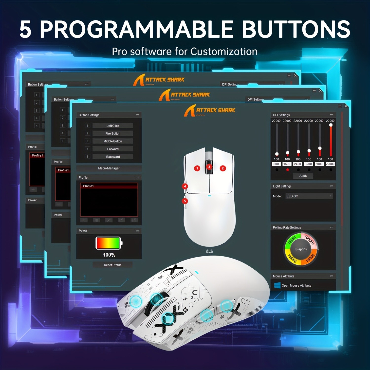 ATTACK SHARK X11 Gaming Mouse Compatible for Xbox/PS/Win11 with Magnetic Charging Dock, BT/2.4G/Wired Wireless Mouse, PixArt PAW3311 Sensor, 22000 DPI, Compatible with PS, Mac, PC, Office & Gaming (White)