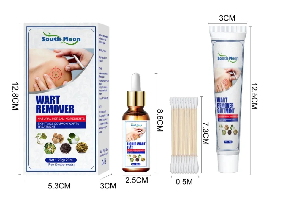 South Moon Wart RemoverGram Wart Cream Set Herbal Wart Liquid Facial Cleansig