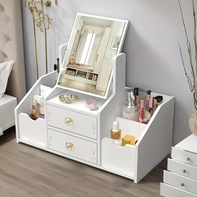 White Vanity Table with Mirror and Storage – Elegant Makeup Organizer