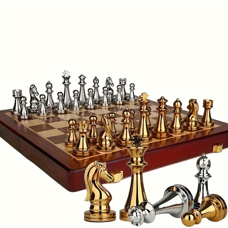Luxury Metal Chess Set with Wooden Storage Case – Elegant, Timeless, and Built to Last