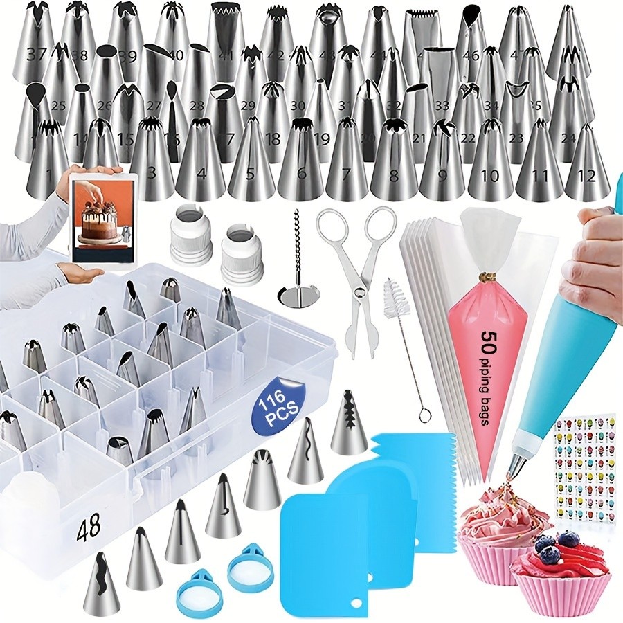 Professional Cake Decorating Piping Tips Kit – 116-Piece Baking & Icing Set