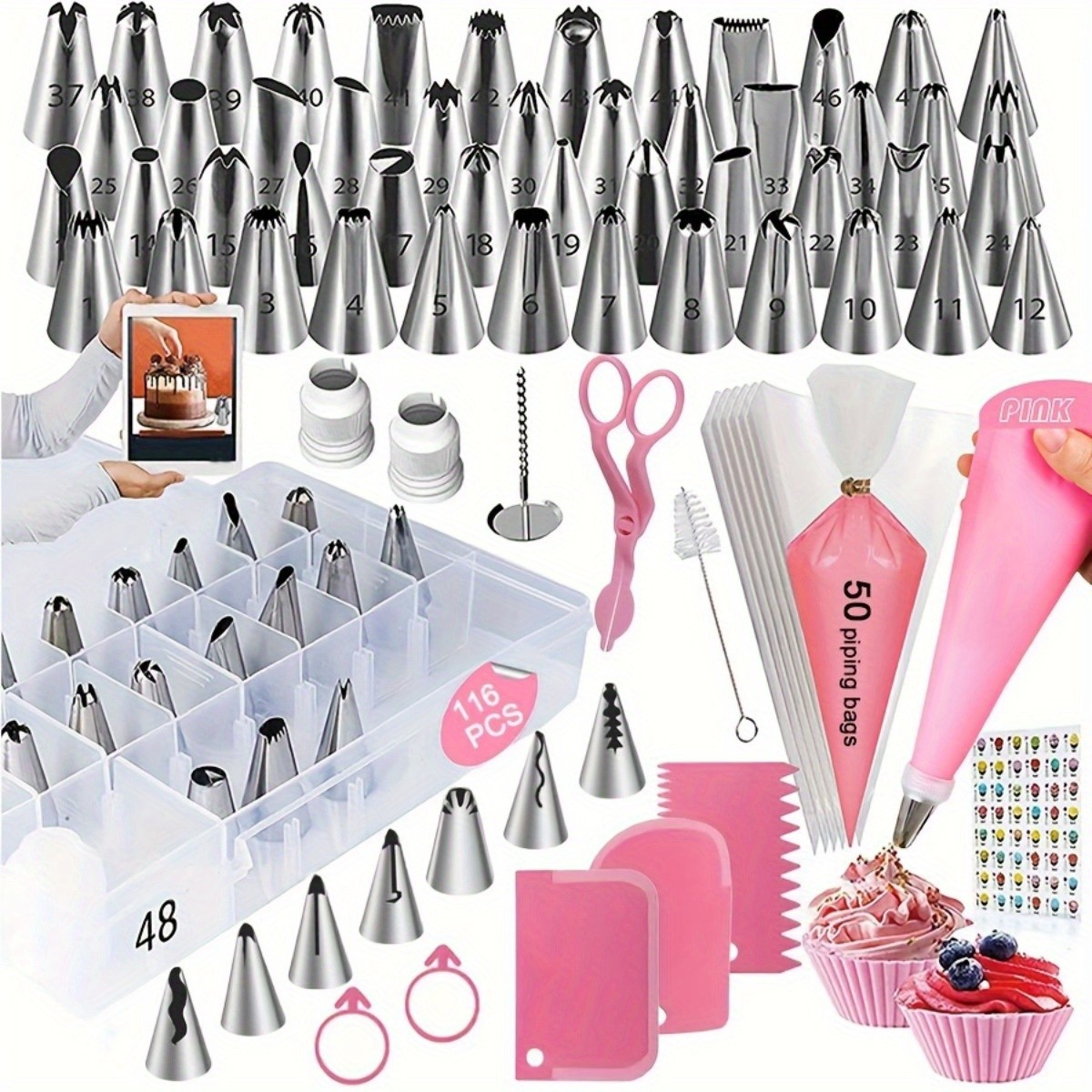 Professional Cake Decorating Piping Tips Kit – 116-Piece Baking & Icing Set