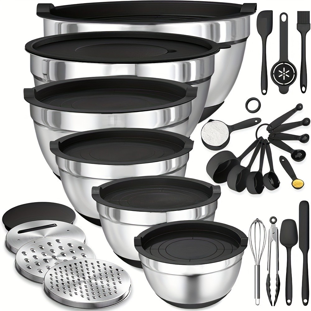 Stainless Steel Mixing Bowls Set with Lids – Complete Kitchen & Baking Essentials Kit
