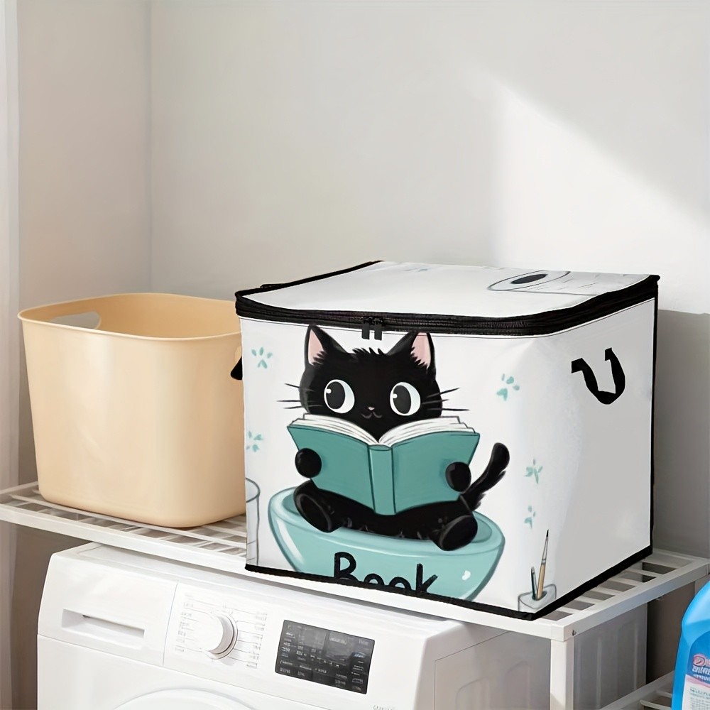Cute Cat Foldable Storage Box – Large Capacity Organizer with Zipper Lid