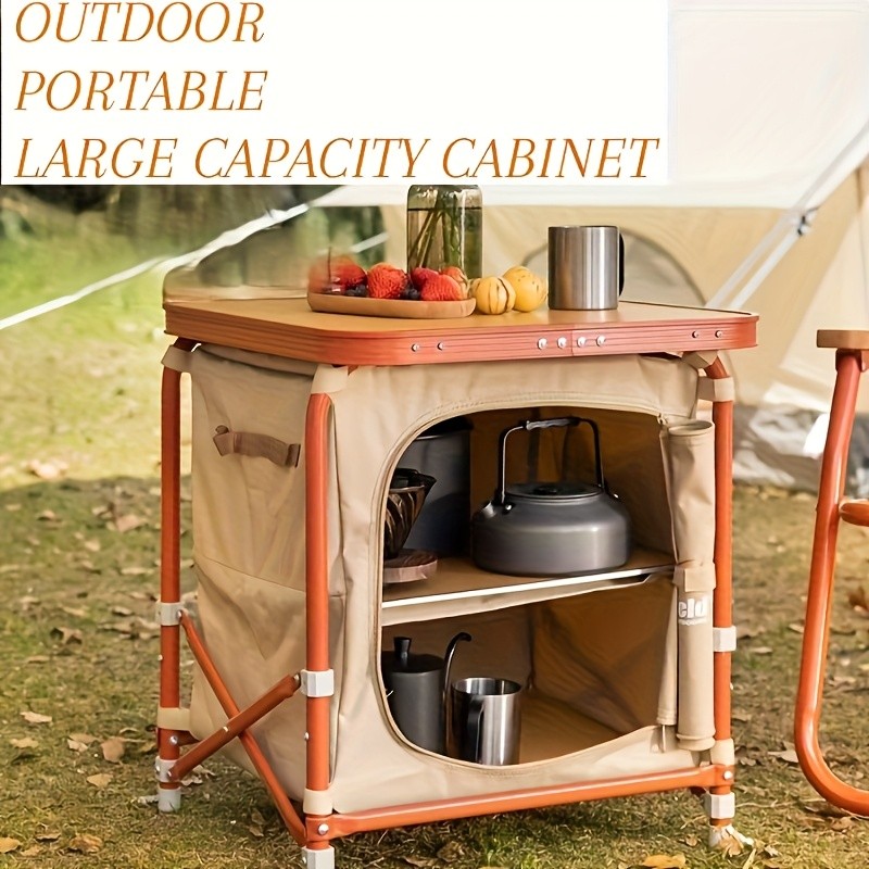 Outdoor Portable Camping Cabinet – Large Capacity Storage Table for Camping & Travel